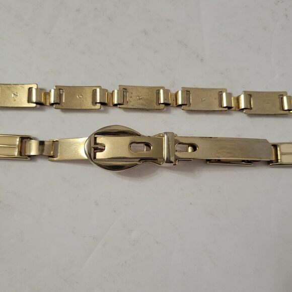 Vintage 80\'s 90\'s Gold Tone Enamel Panel Link Belt Buckle Clasp 28\